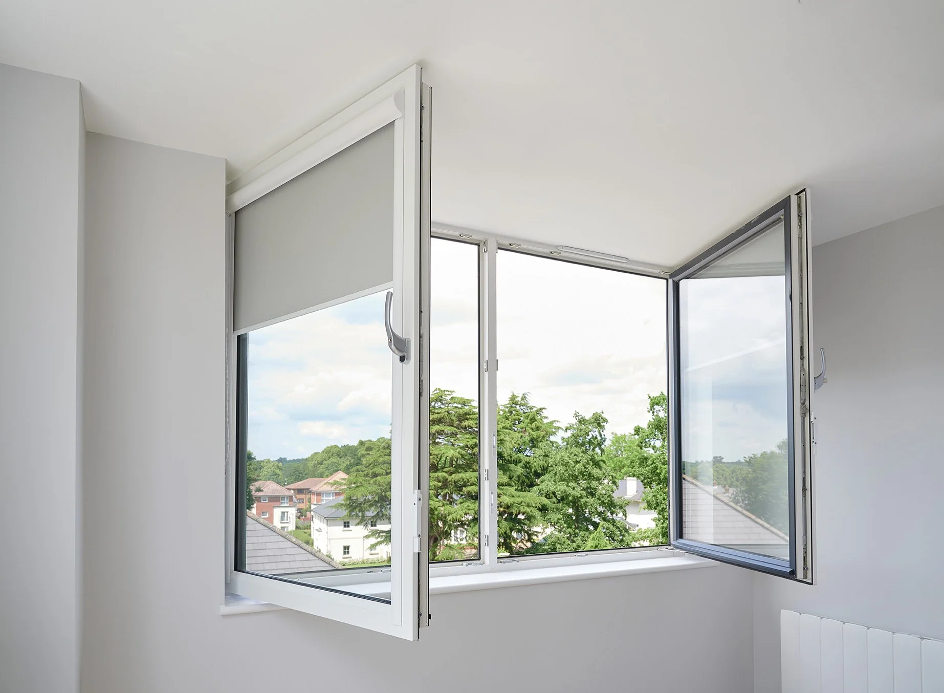 An inward-opening window shown fully turned into the room